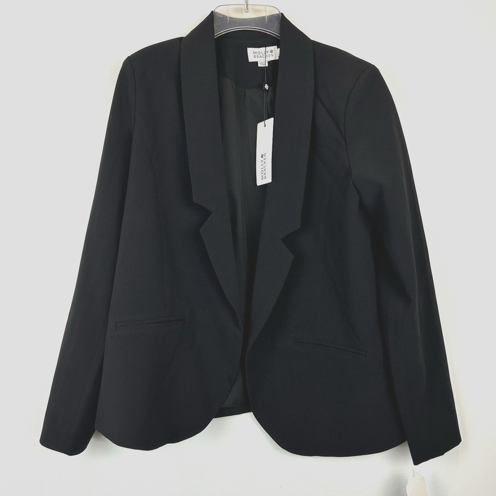 Molly Bracken Blazer Womens Small Black Lined Open Career Minimalit Capsule
